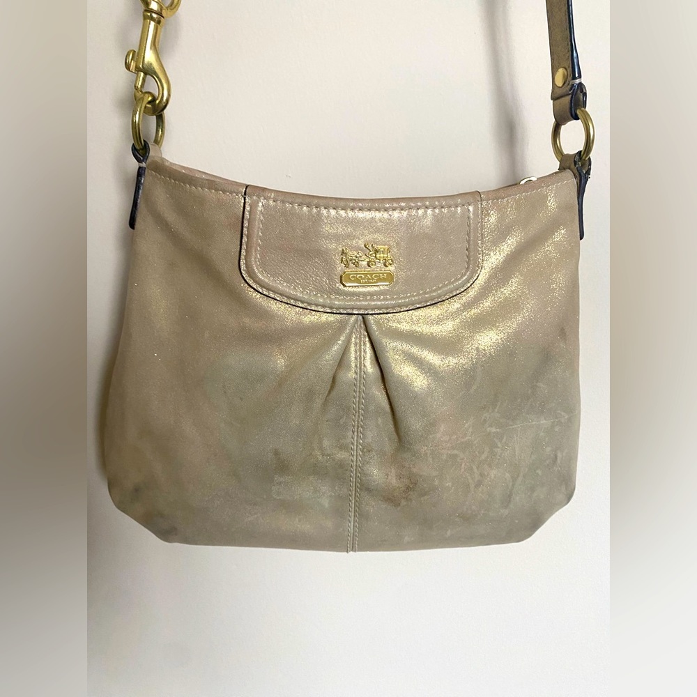 Coach crossbody. Gold metallic. Distressed.